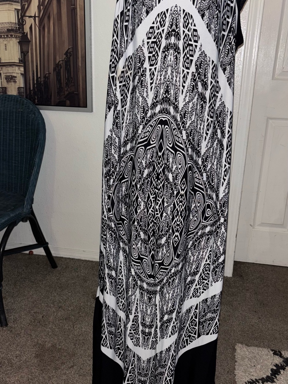 Emma & Michele sz XL Boho Black & White Geometric Print